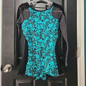Weissman NWOT child XXL gorgeous green and black biketard costume jazz tap solo